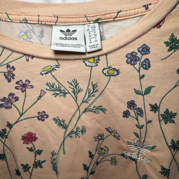 Adidas Floral Cropped Tee Peach Pink Women’s S - Picture 4 of 6